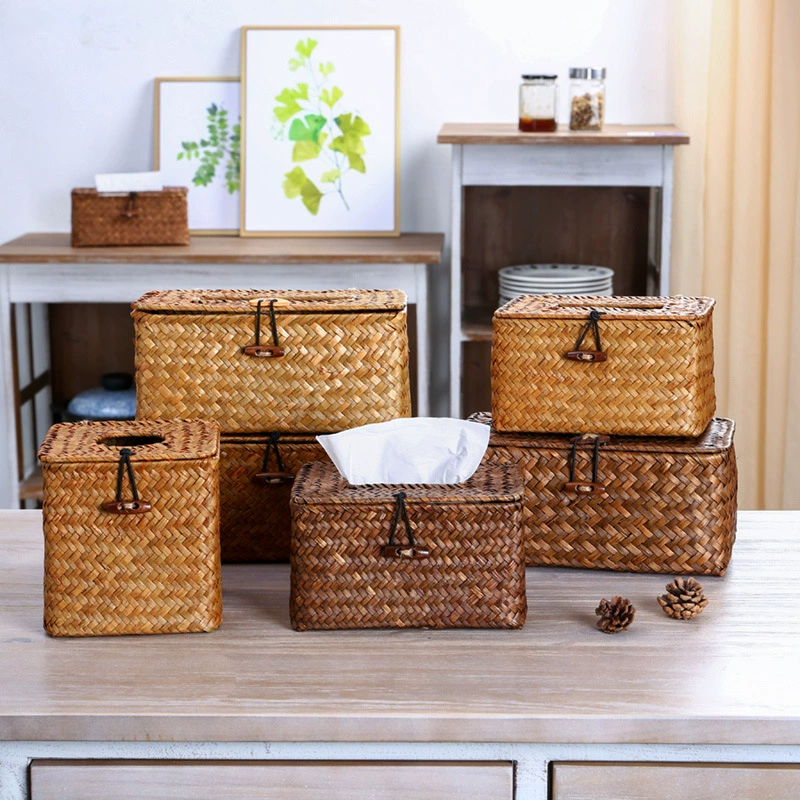 Коробка для салфеток ручной работы, коробка для салфеток в пасторальном стиле, трубка для салфеток из морских водорослей, набор санитарных салфеток для домашнего офиса