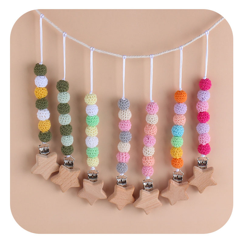 Amazon nuevo bebé suministros DIY creativo Haya estrella de cinco puntas pezón clip de lana bola pezón Cadena de juguete