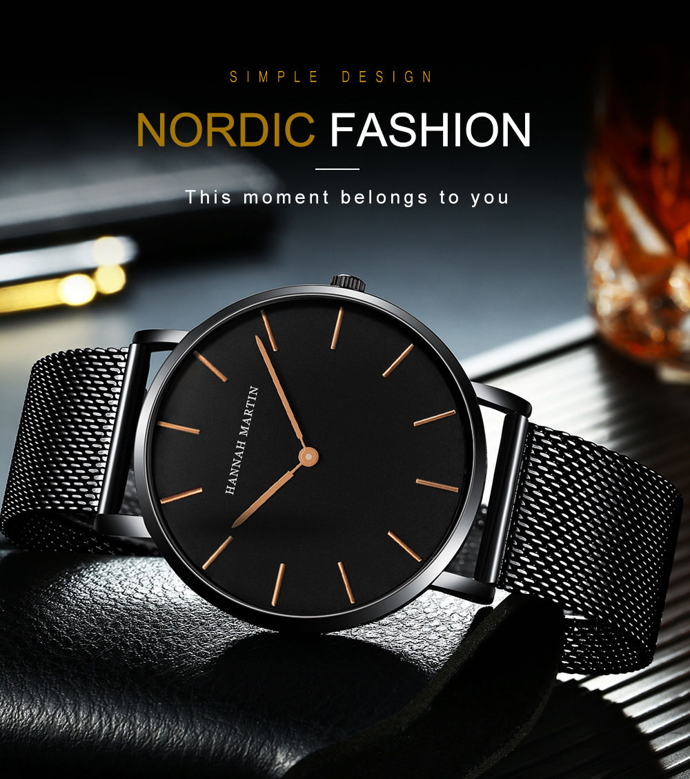 Montre à maille tissée en acier de précision de 40mm, avec montre fine à Quartz Simple et étanche pour hommes, populaire, nouvelle collection 2025_voghion.com