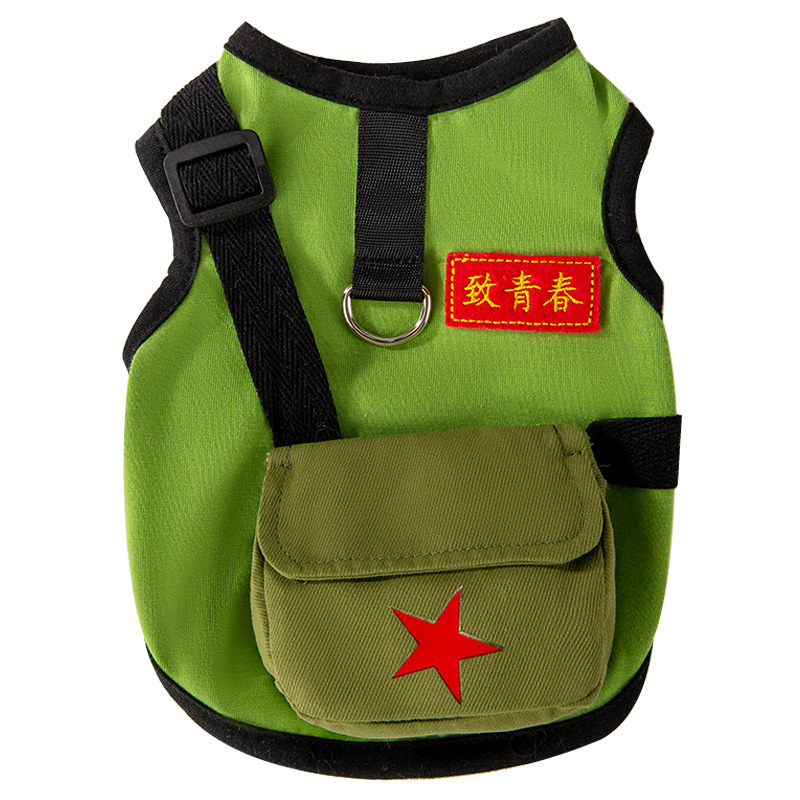 Primavera y verano perro estilo universitario retro para jóvenes bolso de hombro chaleco de estudiante de dos pies gato peluche ropa para perros