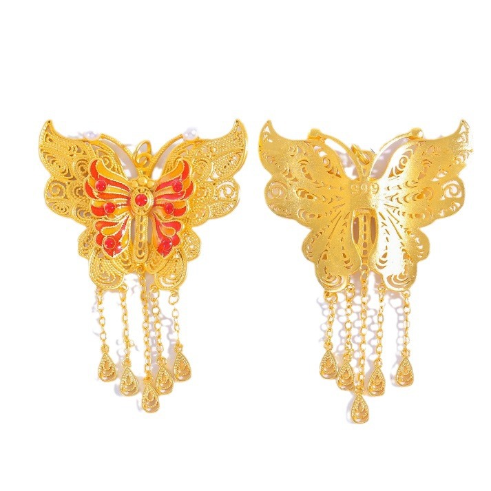 Collier pendentif papillon peint en émail doré et sable du Vietnam pour femme, bijou de tempérament simple, pendentif en cuivre plaqué or, chaîne de clavicule_voghion.com