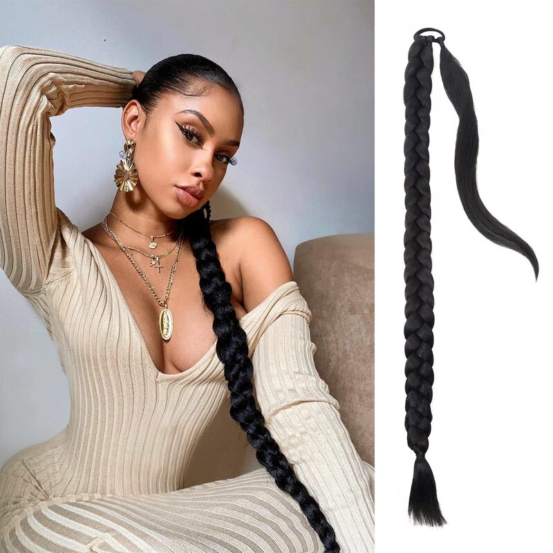 Foreign Trade Synthetic Hair Ponytail for Women, Wrap-Around Hair Extension, Synthetic Hair Braid, Boxing Braid, 80cm Long Straight Hair Wig Foreign Trade Synthetic Hair Ponytail for Women, Wrap-Around Hair Extension, Synthetic Hair Braid, Boxing Braid, 80cm Long Straight Hair Wig