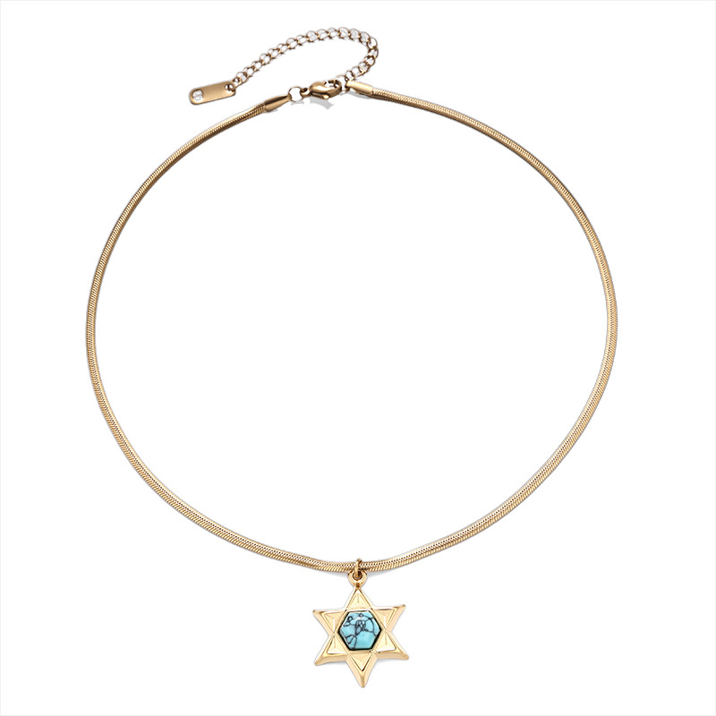 Tina Europa y los Estados Unidos pájaro universal diseño de forma de estrella de cinco puntas incrustado collar de piedra natural lujoso ligero de alta calidad mujer image 6