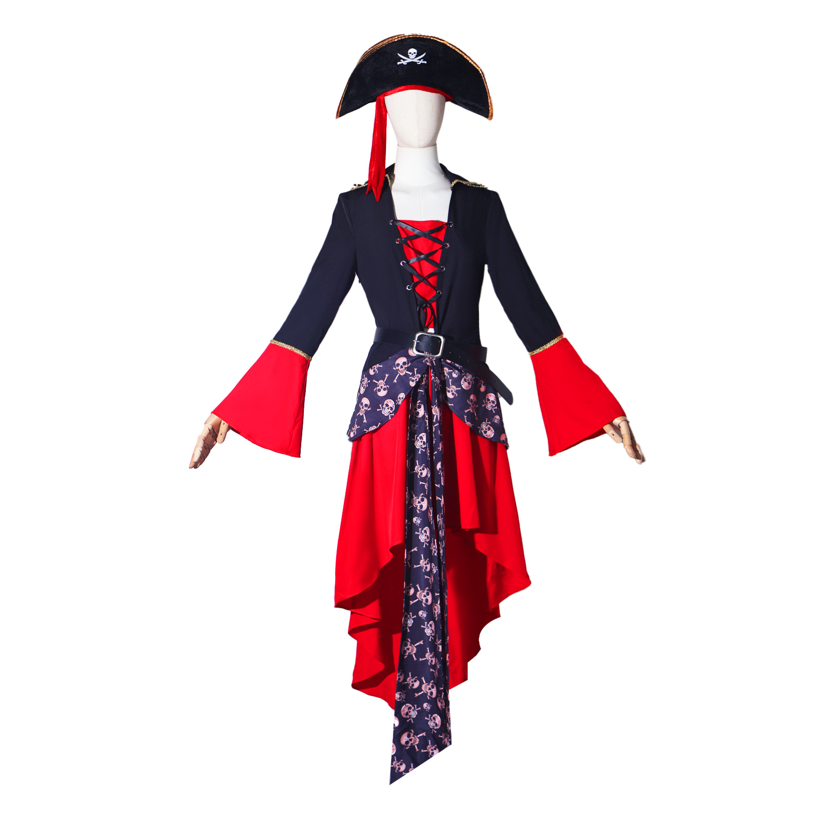 海盗女裙cos服加勒比海盗女装红色连衣裙套装排队演出服cosplay服