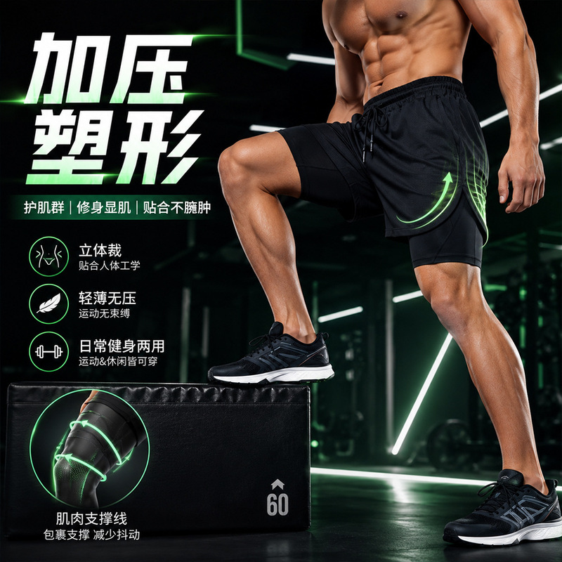 Silk Picture Cross-Border Sports Pants Men's Summer Vacation Two-Piece Quick-Drying Fitness Pants Marathon Training Running Shorts
