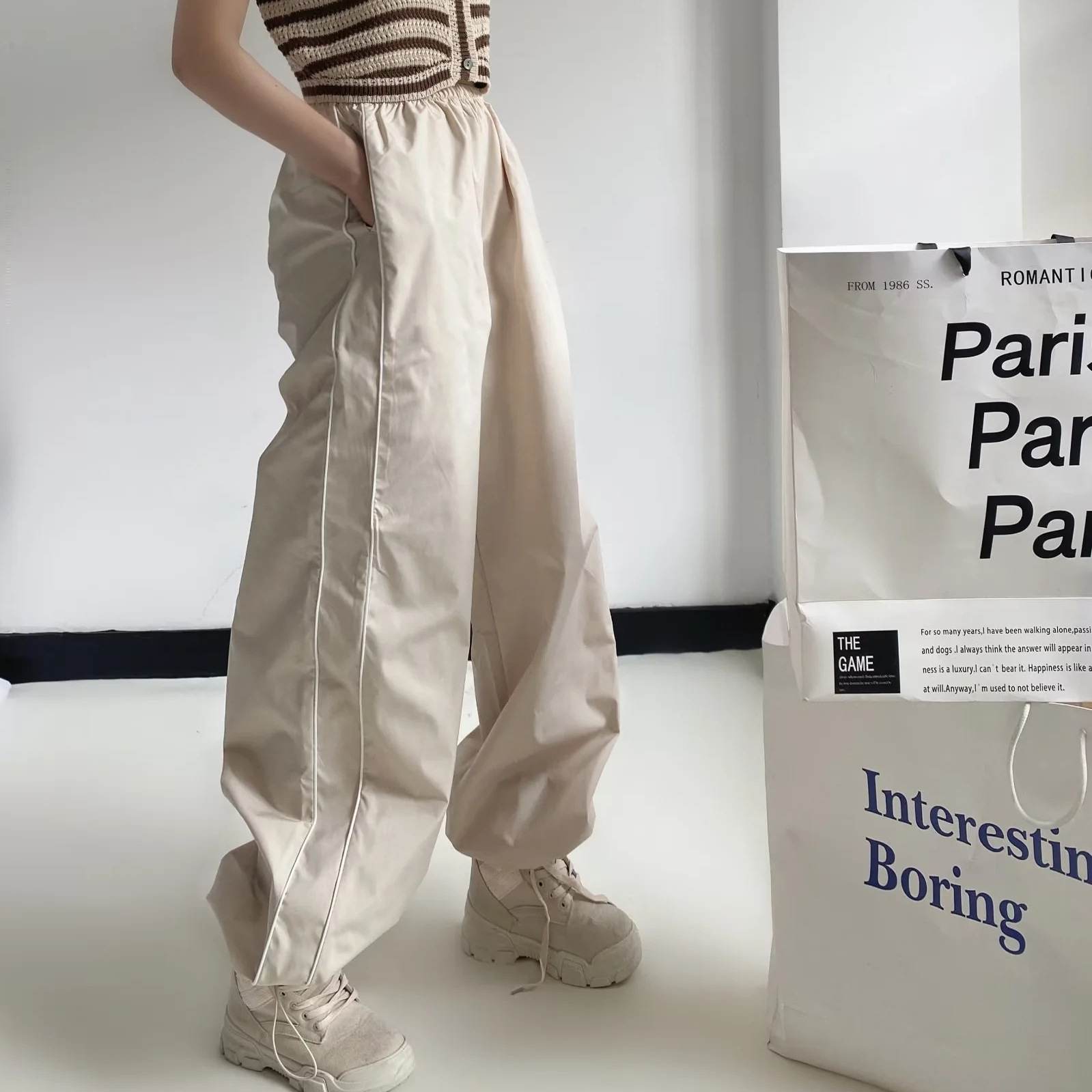 2023 nuevos Pantalones deportivos rectos de secado rápido sensible al aire de las mujeres de Europa y América caliente delgada casual cintura alta pantalones de pierna ancha image 4