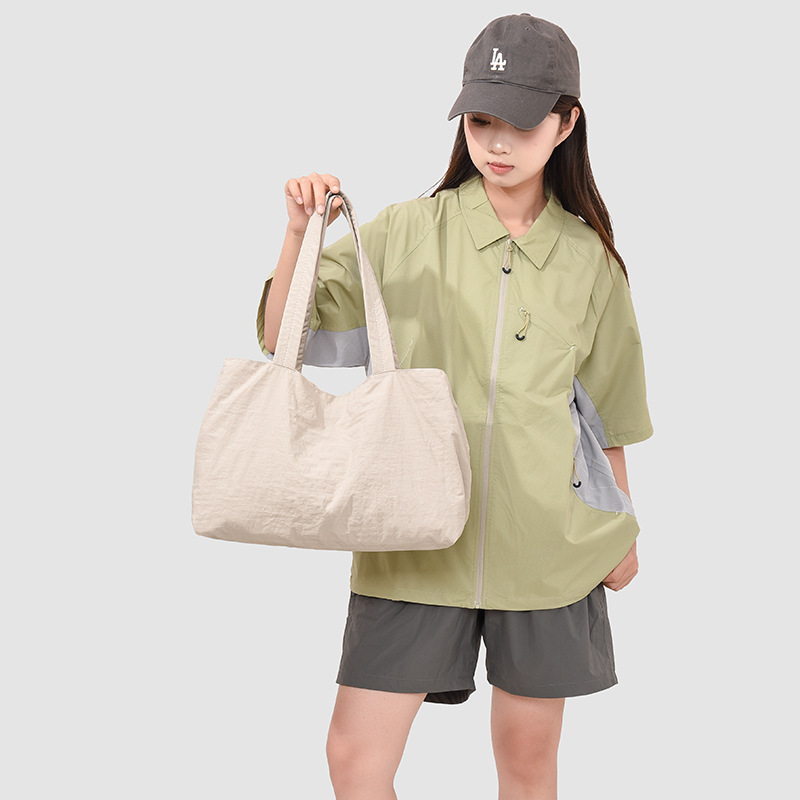 Cross-Border Large-Capacity Nylon Cloth Bag with Multiple Compartments, Student Shoulder Bag, Solid Color Casual Travel Tote Bag Cross-Border Large-Capacity Nylon Cloth Bag with Multiple Compartments, Student Shoulder Bag, Solid Color Casual Travel Tote Bag