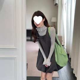 花边立领打底衫女春季2026新款法式气质蝴蝶结方领花苞连衣裙套装