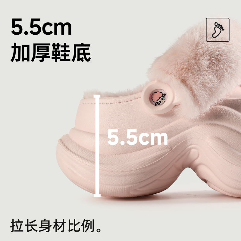 冬天洞洞鞋女秋冬新款增高厚底外穿高级感时尚防滑保暖加绒棉拖鞋|undefined