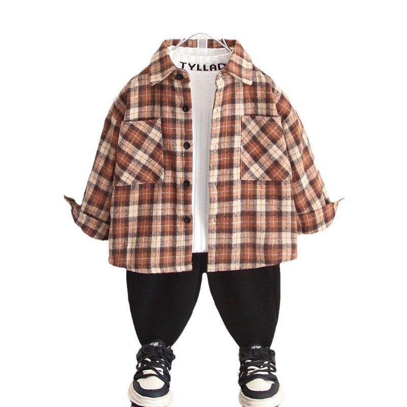 6579 Camisa de terciopelo para niños modelos de otoño e invierno 2024 nuevos tops gruesos de invierno para niños chaqueta coreana para bebés de moda