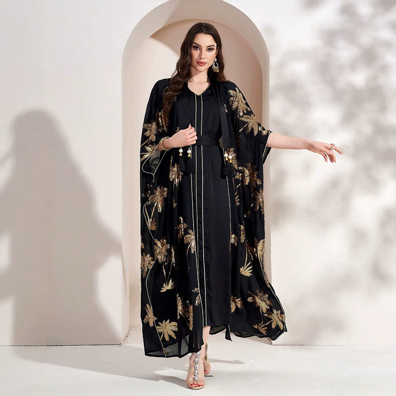 KY2010 Cross-Border Foreign Trade Women's Clothing Sequin Embroidery Patchwork Ribbon Two-Piece Set Cardigan Dress Fashionable and Elegant