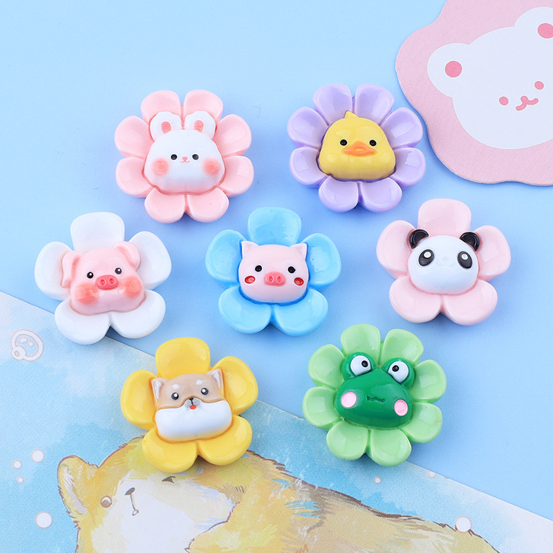 Dibujos animados brillante animal flor resina accesorios DIY crema pegamento Jardín de dibujos animados parche tapa joyería horquilla material