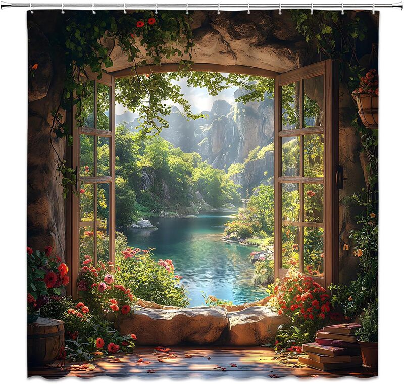 EVRCVAR Natural Garden Shower Curtain Forest Mountain Stone Wall Floral Green Leaves Vine Country Polyester Waterproof Custom Made EVRCVAR Natural Garden Shower Curtain Forest Mountain Stone Wall Floral Green Leaves Vine Country Polyester Waterproof Custom Made