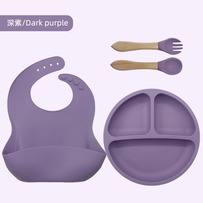 Vajilla de silicona para niños, vajilla de alimentación para bebés, babero de silicona, tazón de alimentos para bebés