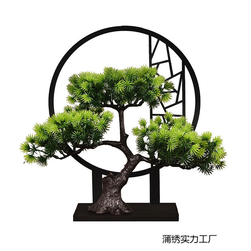 새로운 중국 스타일 환영 소나무 시뮬레이션 녹색 식물 분재 와인 캐비닛 홈 입구 창조적 인 장식 선 스크린 장식품