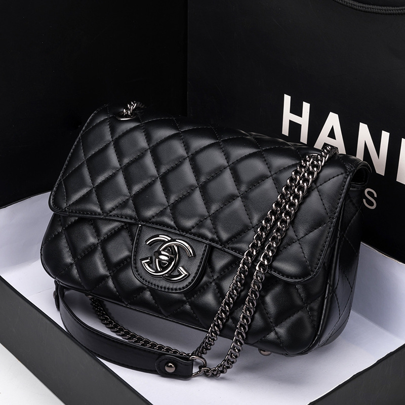 Bolso de cuero genuino de las mujeres Chanel estilo de gran capacidad rombo bolsa de la cadena de moda nueva moda todo partido crossbody hombro pequeño bolso cuadrado