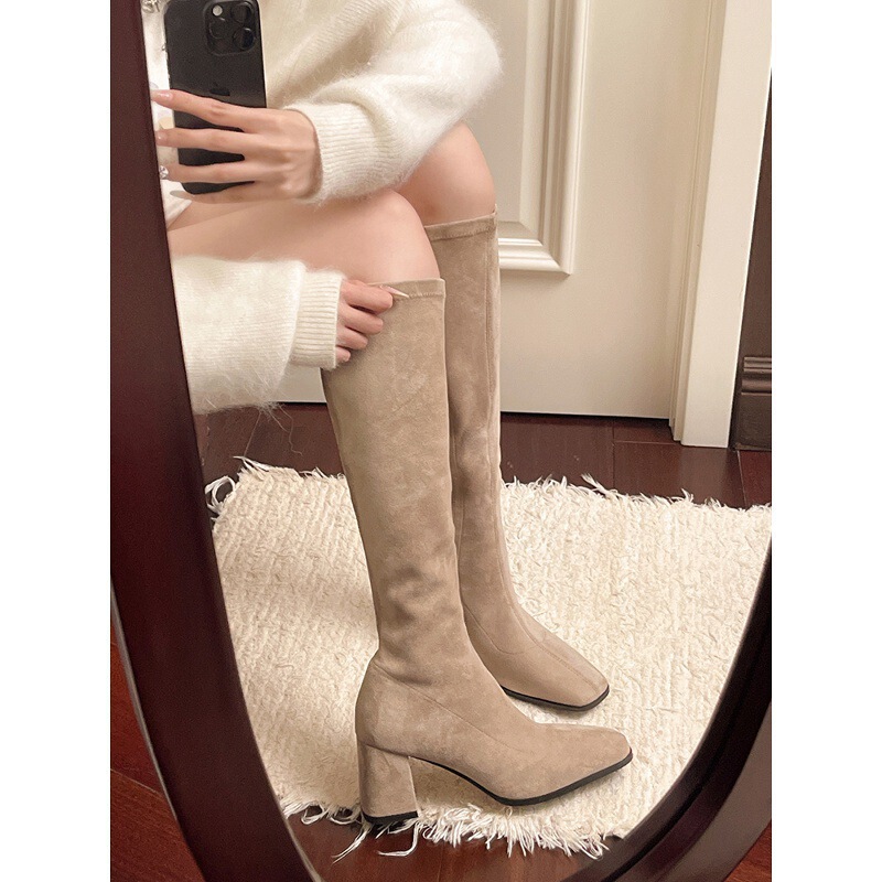 French-Style New Knight Boots with Height-Increasing Thick Heels for Petite Women, Autumn Knee-High Boots That Make You Look Slimmer
