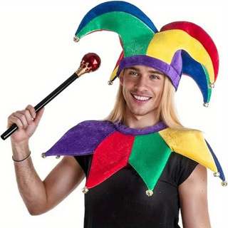 Carnival Hat Clown King Cape Props New Orleans Patchwork Triangle Hat Four-Corner Carnival Hat Halloween