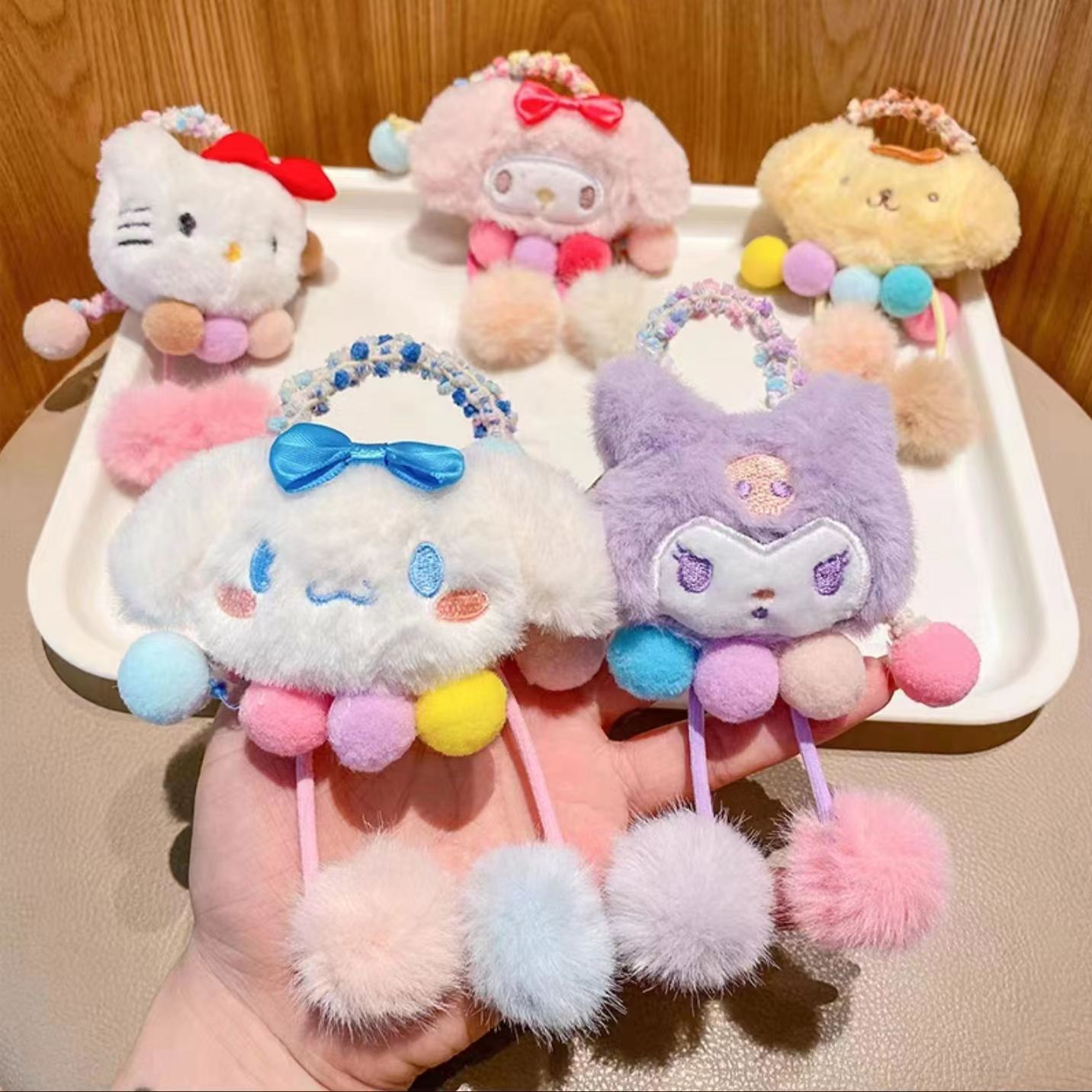 Coolomi banda de pelo para niños cuerda de pelo lindo Sanrio lana de dibujos animados banda de goma chica Cola de Caballo bola accesorios para el cabello