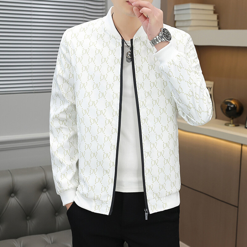 2025 Spring New Men's Stand Collar Jacket Youth Thin Slim Fit Trendy Casual High-End Light Luxury Printed Jacket 2025 Spring New Men's Stand Collar Jacket Youth Thin Slim Fit Trendy Casual High-End Light Luxury Printed Jacket