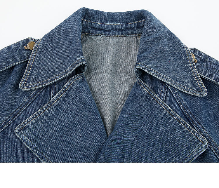 Women's Casual Stylish Trench Coat Short Collared Denim Jacket Spring Autumn New Fashion Style_mkmklike.com