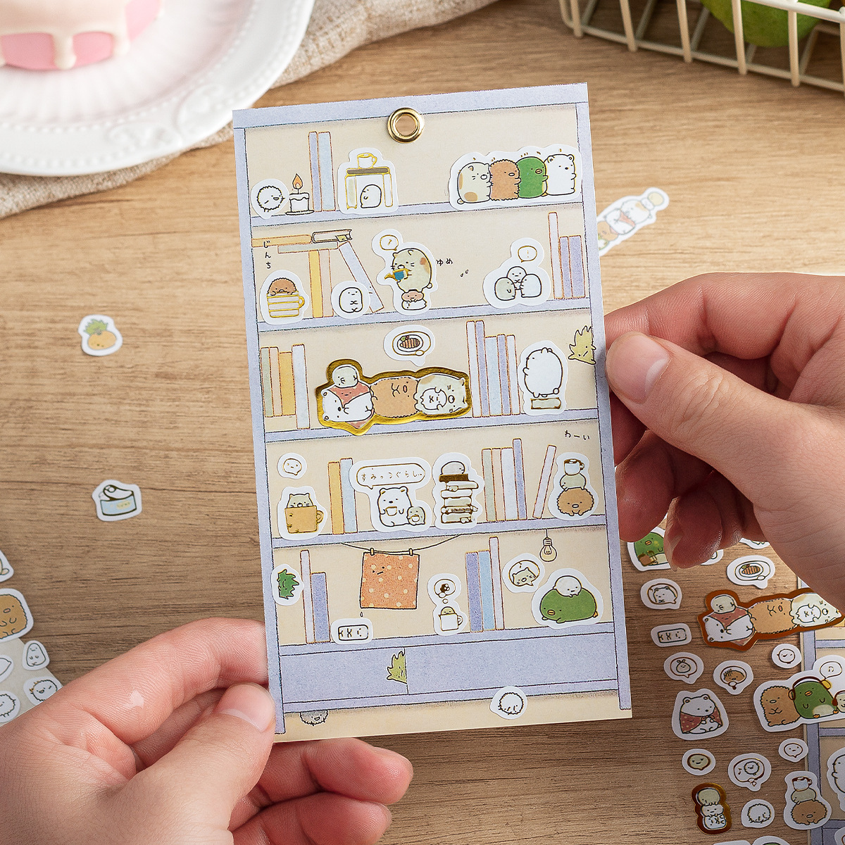 Pegatinas decorativas de papel con estampado dorado de criaturas de estilo japonés, pegatinas de oso de dibujos animados, pegatinas decorativas para álbumes de diario DIY