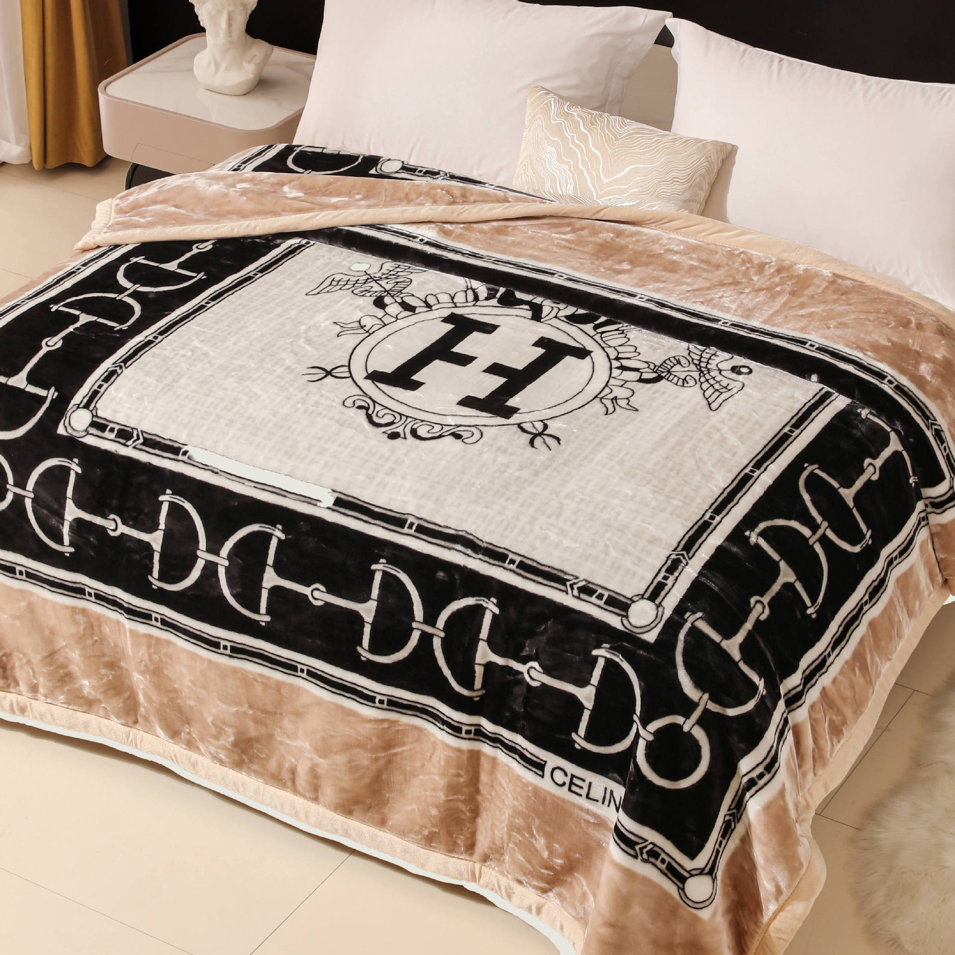 Nueva franela de leche gruesa de comercio exterior, manta de impresión cálida y agradable para la piel en invierno, manta de sofá, manta transfronteriza