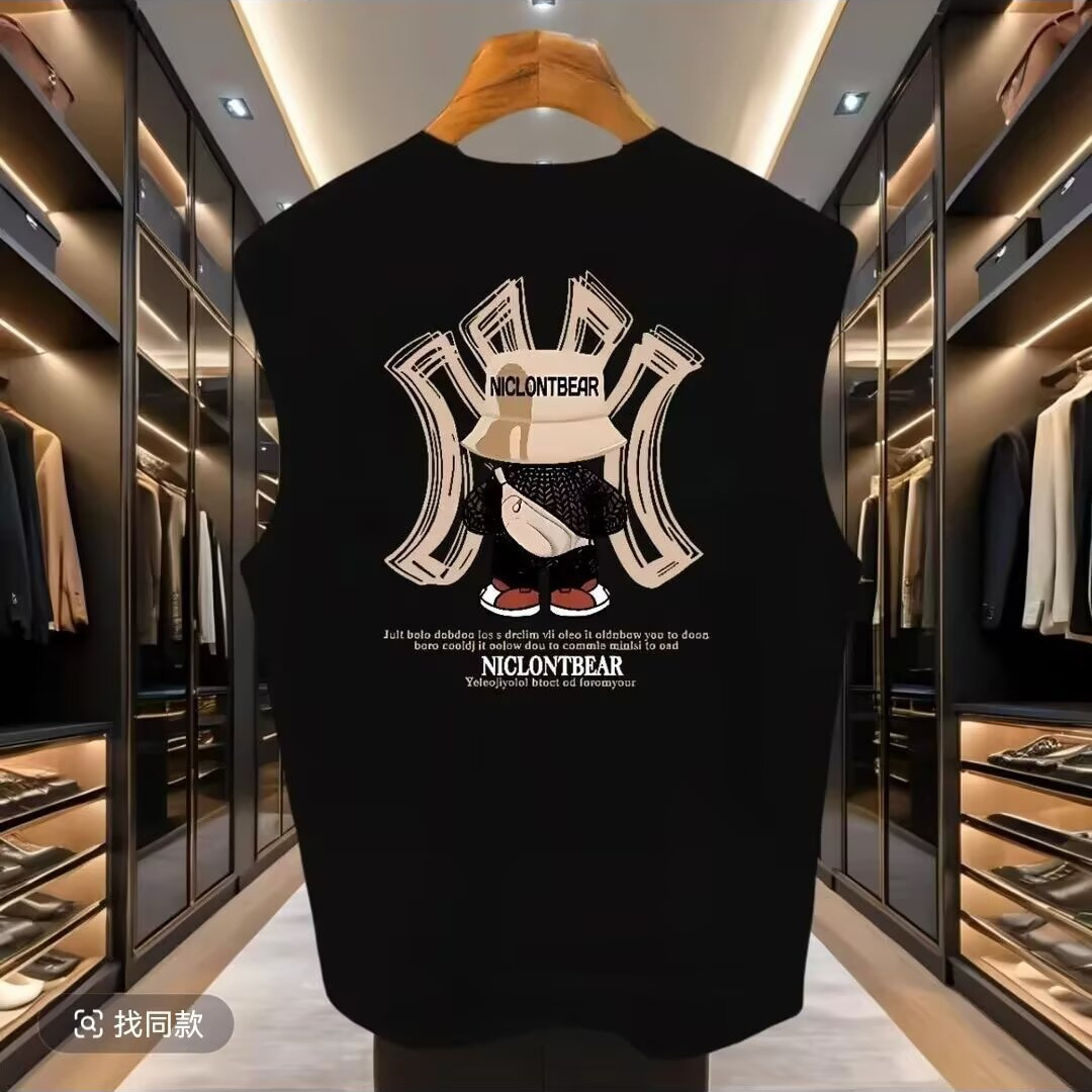 American-style trendy tank top T-shirt for men, 2025 summer new style, loose fit, heavyweight casual sleeveless T-shirt top.