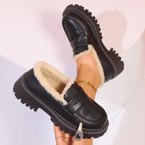 New large size autumn and winter women's shoes with velvet small leather shoes, Lofu single-layer shoes, TEMU