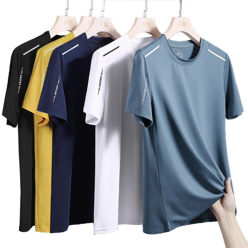 Amazon couple ice silk air conditioning clothing ultra-thin breathable T-shirt men's elastic quick-drying sweatshirt shopee manufacturers