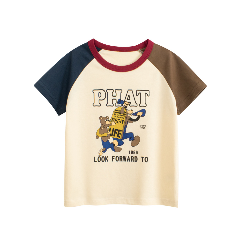 27kids camiseta para niños verano nuevo estilo para niños pequeños y medianos top de dibujos animados de manga corta ropa para bebés fuente de Douyin