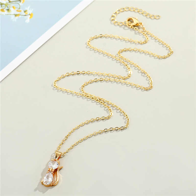 European Cross-border Jewelry Simple And Cute Crystal Kitten Leaf Pendant Necklace Exquisite Animal Clavicle Chain display picture 4