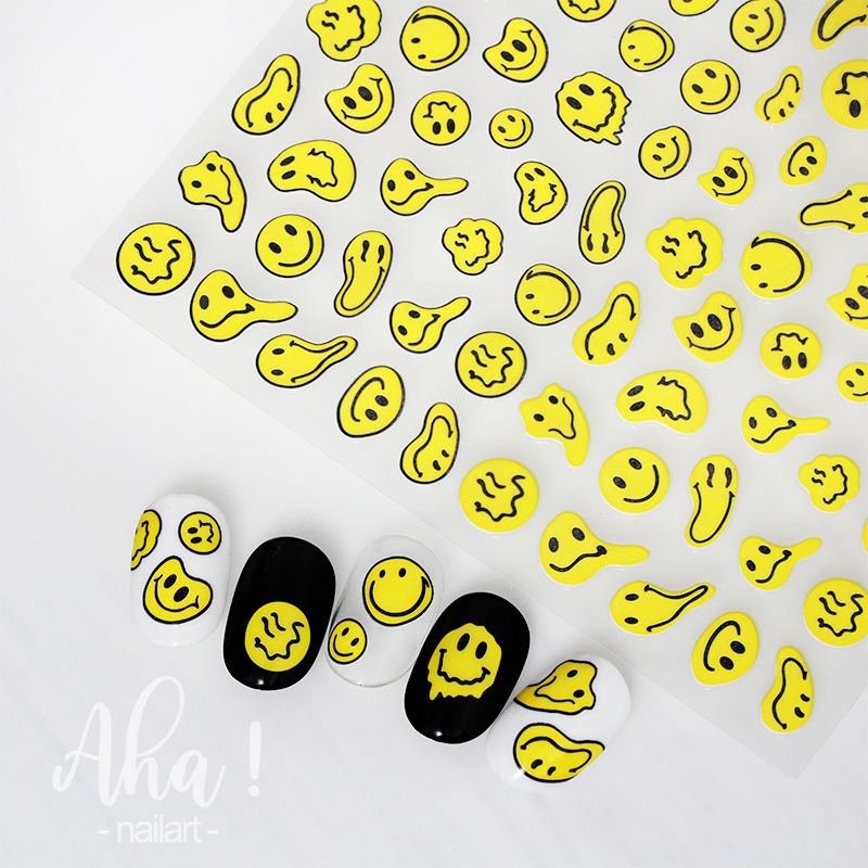 Aha nail art adhesive sticker ins European and American style deformation abstract twisted smiley face pattern nail decorations decals