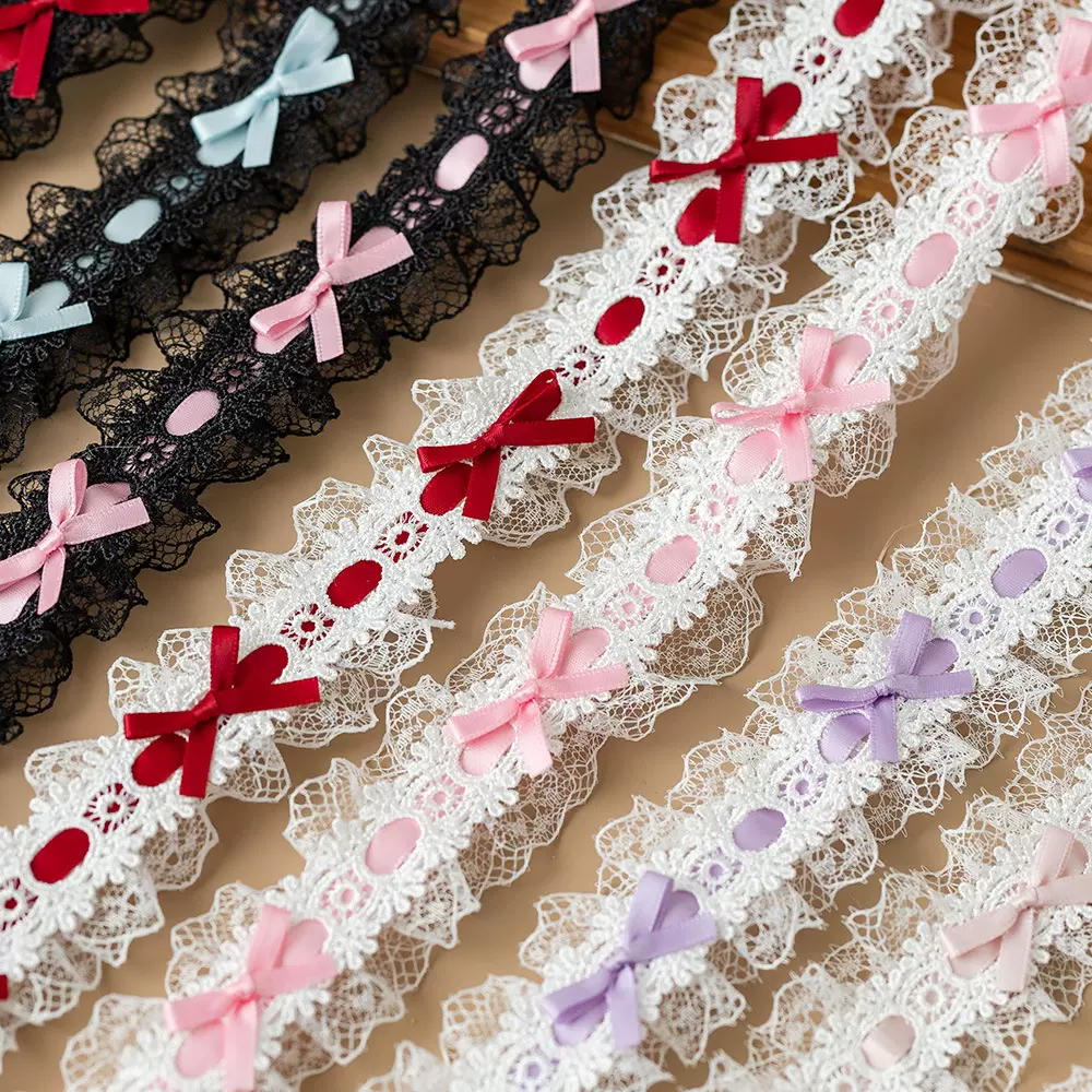 4cm宽 彩色双层穿丝带蝴蝶结花边 手工diy饰品服装洛丽塔装饰辅料