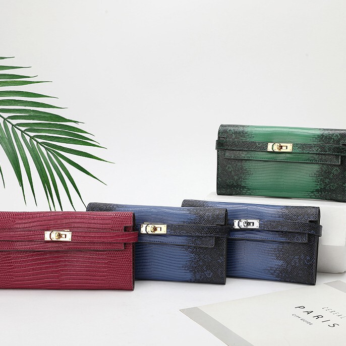 2025 New Lizard-Print Kelly Handbag Large Capacity Genuine Leather Long Women's Wallet Fashionable Distinctive Women's Wallet