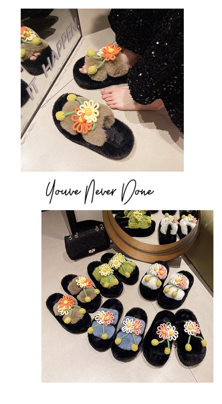 Fresh Flower Plüsch Damen, Bequem Casual, Leicht zu tragen, Hausschuhe fürs Büro, Baumwollpantoffeln mit dicker Sohle,_voghion.com
