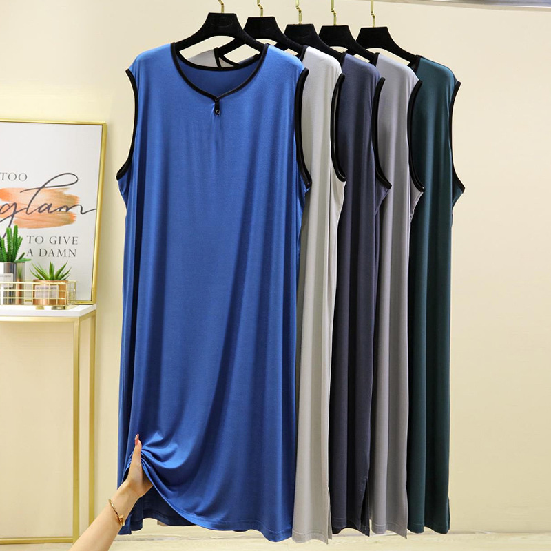 Summer Nightdress Men's Modal Nightgown Pajamas Ice Silk Loose Large Size Sleeveless Vest Dress Men's Long Dress Summer Nightdress Men's Modal Nightgown Pajamas Ice Silk Loose Large Size Sleeveless Vest Dress Men's Long Dress