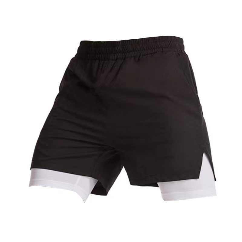 Pantalon de sport doublé double couche pour hommes, séchage rapide, short de fitness, short de course, capris d'entraînement pour marathon d'été_voghion.com