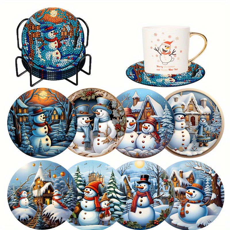 Ventas transfronterizas calientes de 8 piezas de conjunto de cojín de taza de arte de diamante, con soporte, pequeño conjunto de pintura de diamante, adecuado para adultos