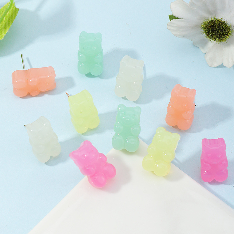 Fashion Korean New Candy Color Resin Cute Bear Earrings display picture 3