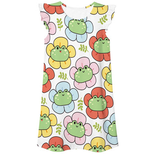 European and American Amazon Summer Home Cartoon Cute Little Frog Parent-Child 3D Digital Print Girls' Flutter Sleeve Nightdress