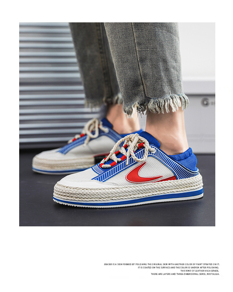 Scarpe da uomo autunnali Nuove scarpe sportive in mesh Un pedale Scarpe da marea intrecciate in paglia a doppio scopo con fondo spesso Scarpe casual da studente traspiranti da uomo_voghion.com