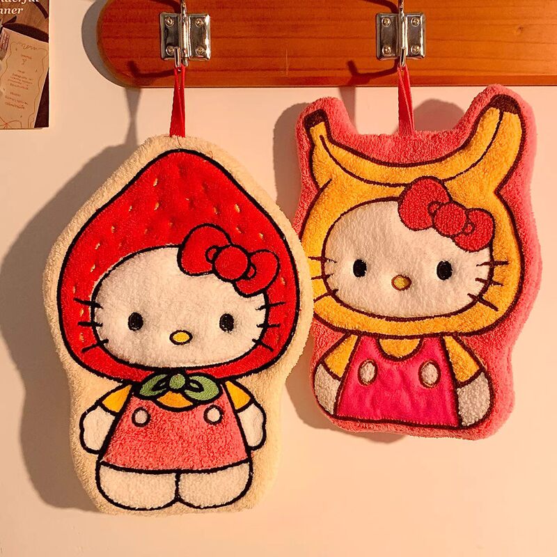 Strawberry Cartoon Kitty Cat Series Hand Towel, Hanging Type, Thickened, Absorbent Kitchen Cloth, Household Towel