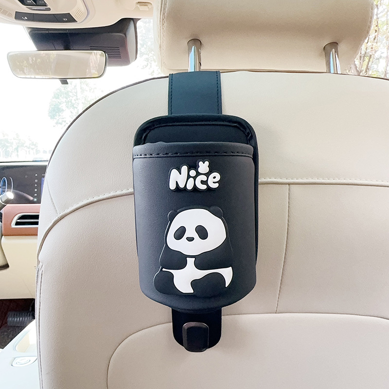 Seat Back — Qìchē Car cup holder/beverage holder - black-leather-cup-holder-with-hook-panda