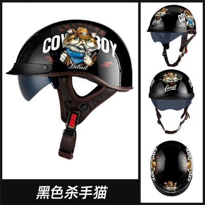Motosiklet kaskı (dəbilqə) – motorcycle half helmet 3C certified - rw-15-bright-black-killer-cat-black-mirror-m
