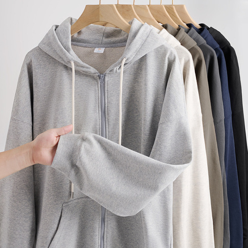 600g American Heavyweight Fox Fleece Open-Front Cardigan Jacket for Men, Autumn/Winter Thicken and Add Warmth, Solid Color Loose Men's Zip-Up Hoodie