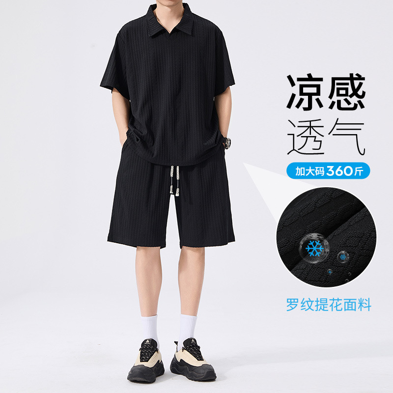 Plus-size men's short-sleeved polo shirt suit, summer style, old-fashioned polo collar T-shirt, five-point pants, cross-border foreign trade, dropshipping.