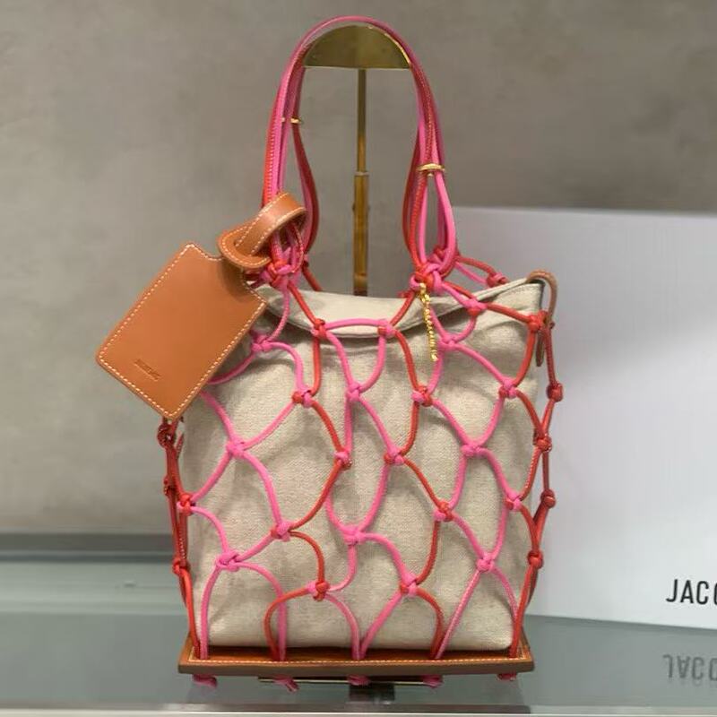 jacquemus 新しいメッシュ牛革ビーチバッグ多用途ファッショナブルな中空織りショルダーハンドバッグ|undefined