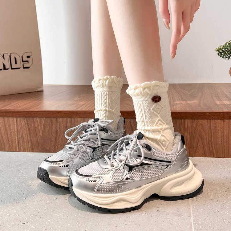 2025 Winter New Ins Versatile Casual Dad Shoes Women's Thick-Soled Height-Increasing White Shoes Korean Fashion Sports Shoes