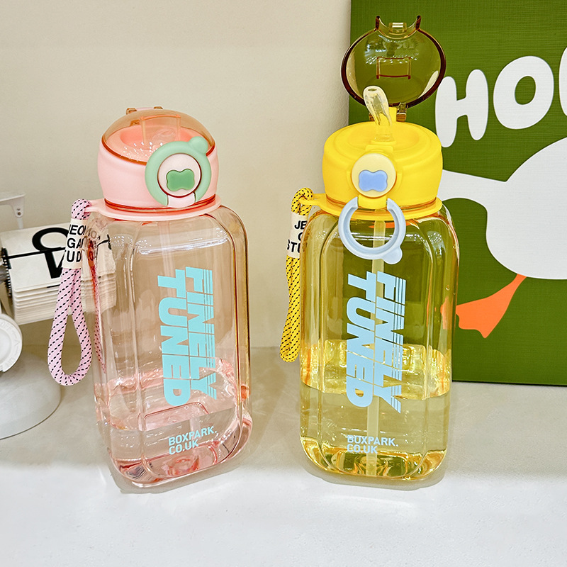 YSM6607-1000ml niños portátil deportes al aire libre taza de agua PC taza de plástico transparente taza de paja fábrica al por mayor